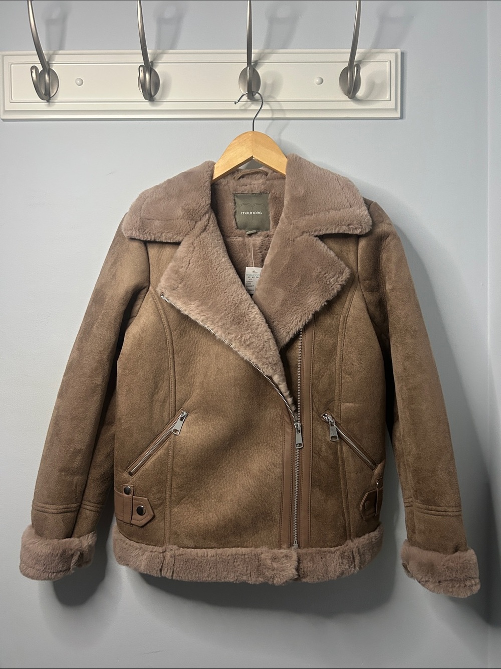 Maurices Taupe Brown Faux Shearling Jacket